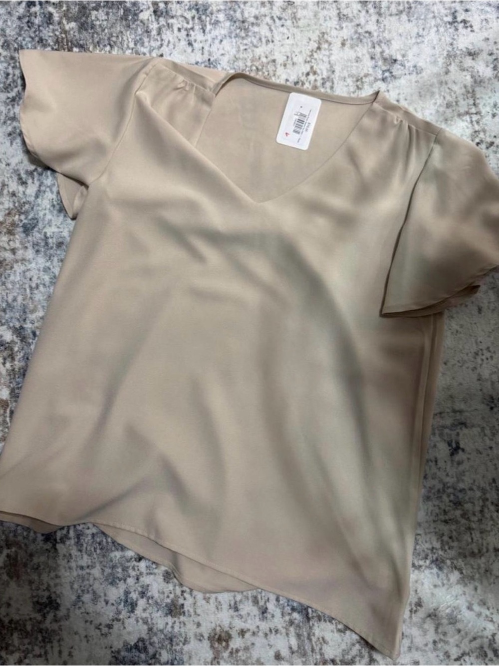 Zenana Outfitters Taupe V-Neck Short Flutter Sleeve Blouse